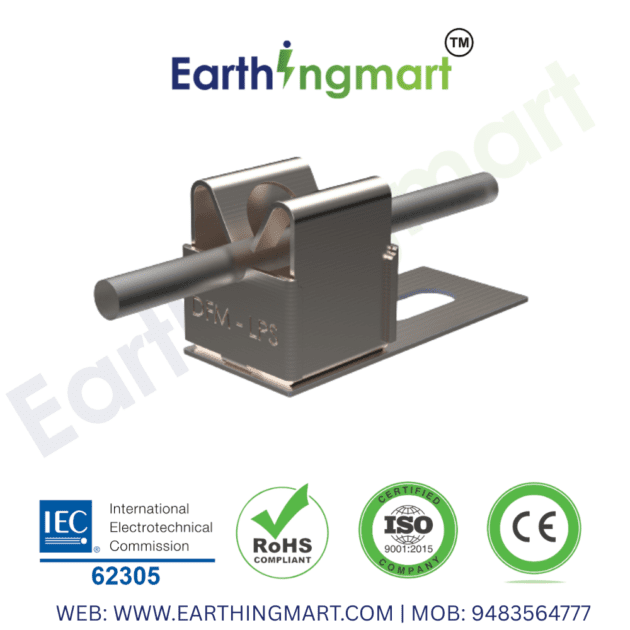 Metal roof conductor holder clamp installed on industrial shed